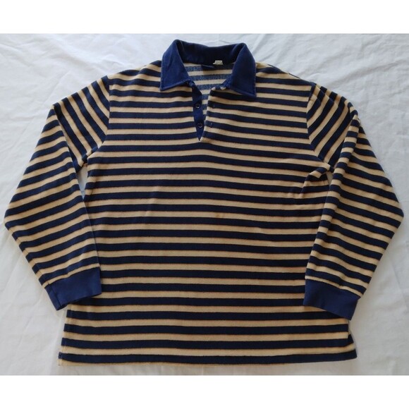 Vtg 60s 70s Mens Large Shirt Terry Cloth Striped Navy Disco Skate Surf JCPenney - Picture 1 of 11
